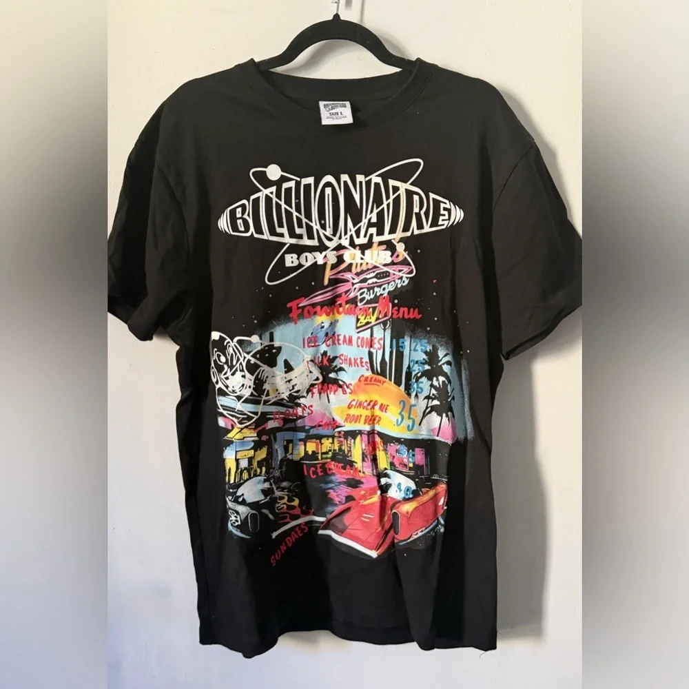 Billionaire Boys Club Graphic Tee Black Retro Diner Print T-Shirt Size L - Picture 1 of 6